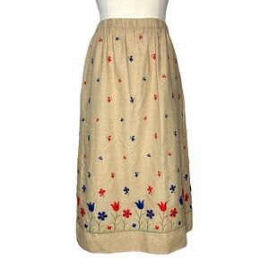 Vintage Sanibel Sport Cottagecore Khaki Color Embroidered Flowers Skirt, Small